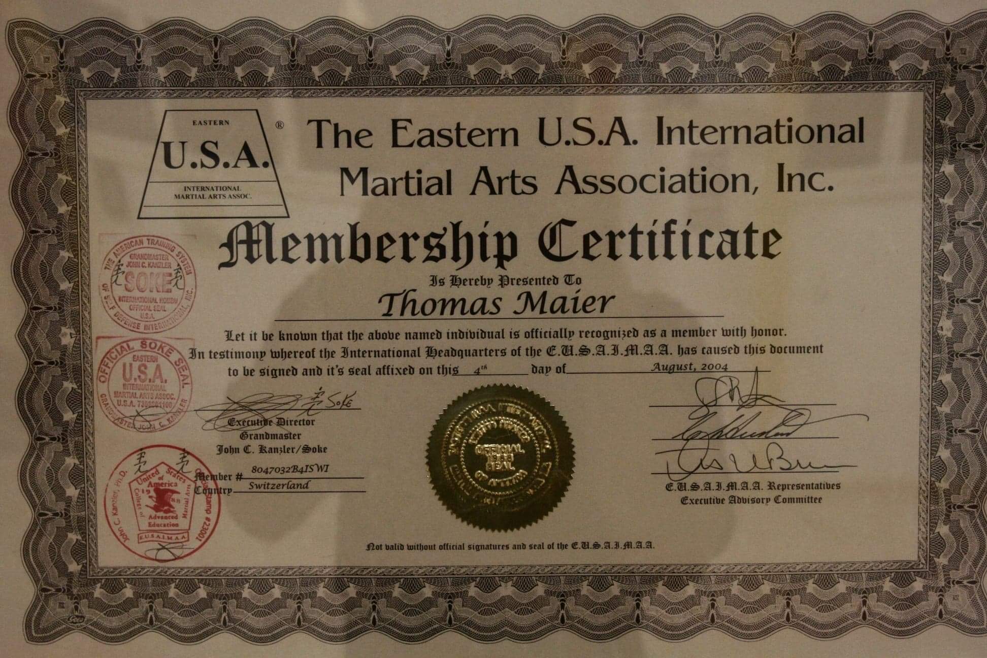 Membership Certificat Thomas Maier
